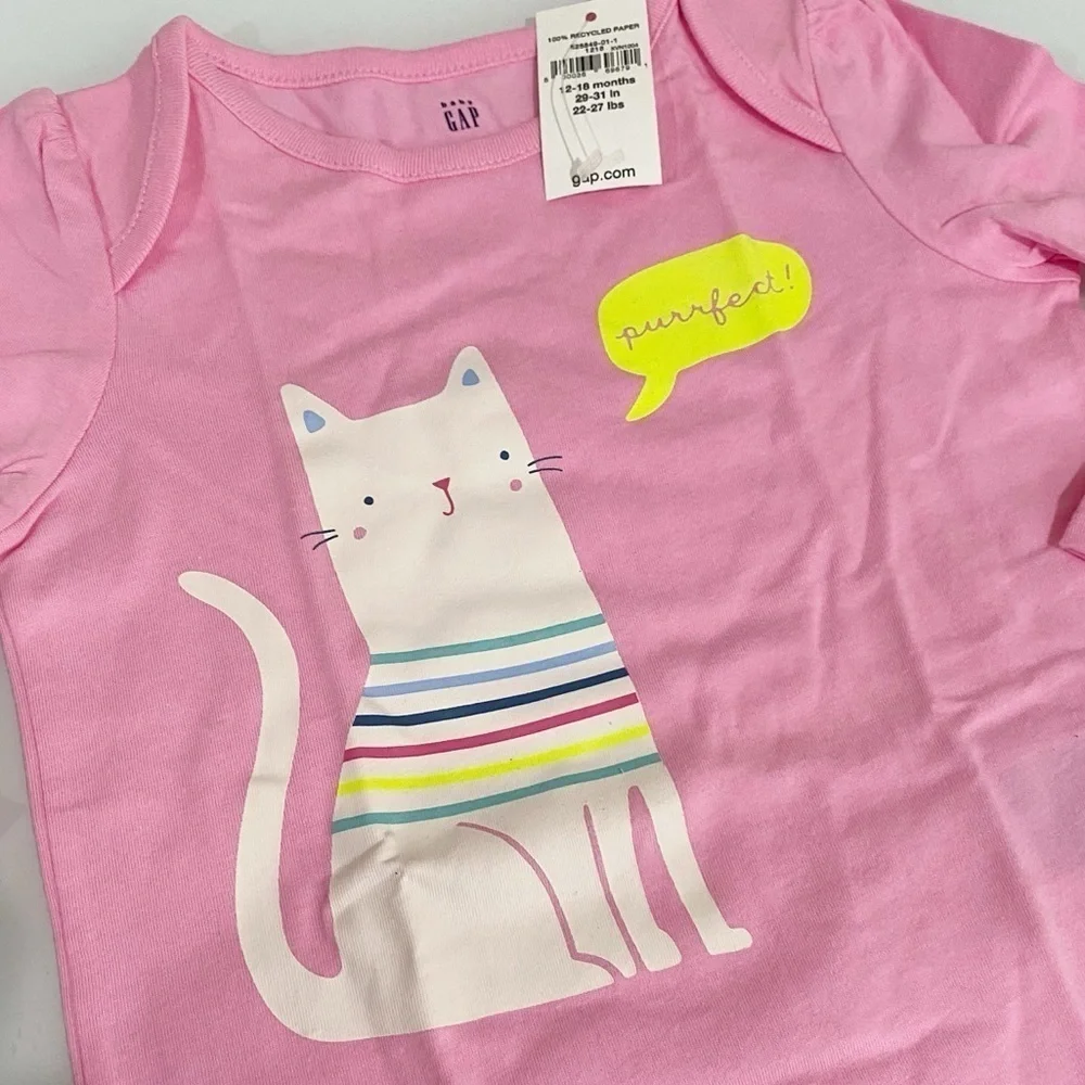 GAP Baby Graphic Bodysuit Parisian Pink Cat NEW Size 12-18 Months